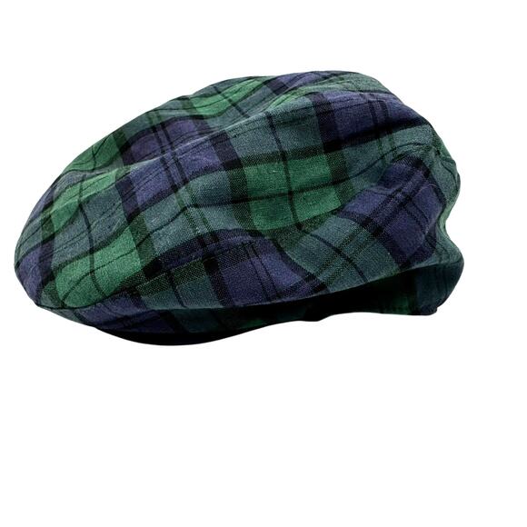 GOLF KNICKERS Mens Medium Linen Cotton Green Blue Plaid Golf Hat Newsboy Stretch - Picture 1 of 8